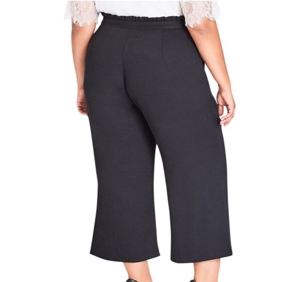 City Chic Ruffle-waist Cropped Pants In Black - Picture 3 of 7